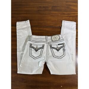 Miss Me Jeans Womens 25 White Signature Cropped Capri Thick Stitched JE8135C